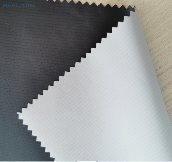 300T 0.2 Double-Line Ripstop Recycled Polyester Pongee White PU Coated Jacket Fabric — product image 1