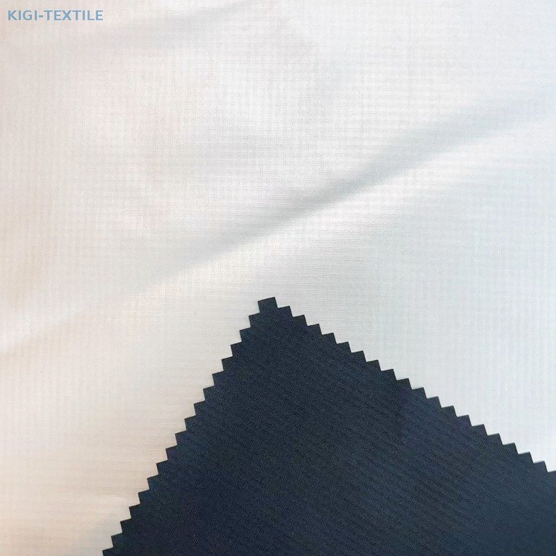 Recycled 30D Polyester Grid Pongee Ripstop Fabric with White Coating — product image 1