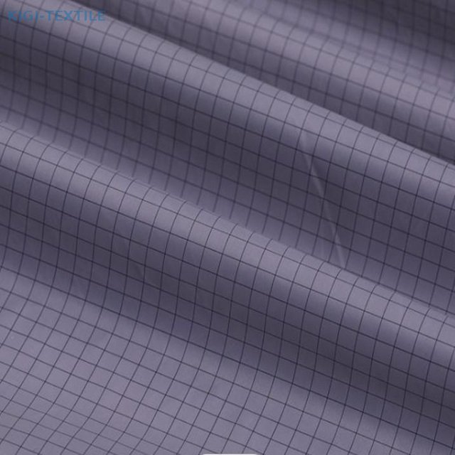 400T Recycled Nylon Cire Black-Line Ripstop Fluorine-Free Coated Fabric 35gsm for Down Jacket — product image 1
